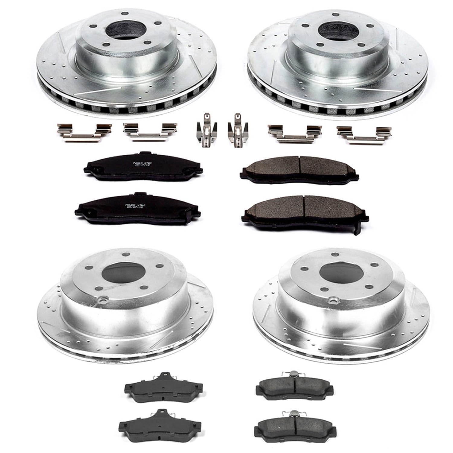 Power Stop K2893 Z23 Carbon Fiber Brake Pads Front and Rear with Drilled & Slotted Brake Rotors Kit For Pontiac GTO 2005-2006 [Model Specific]