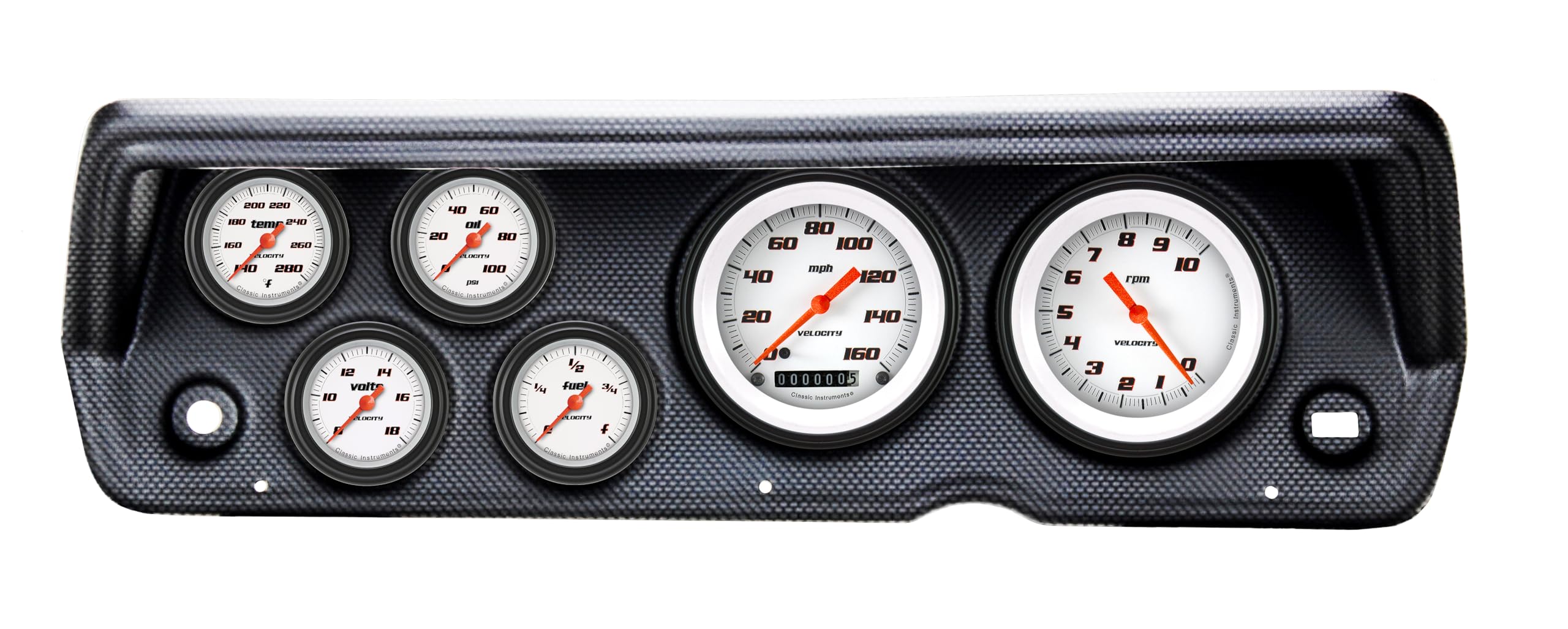 Velocity White Classic Instruments CDDU70VSW101CF Full Sweep Direct Fit 6 Gauge Set Compatible with 1970-1976 Duster