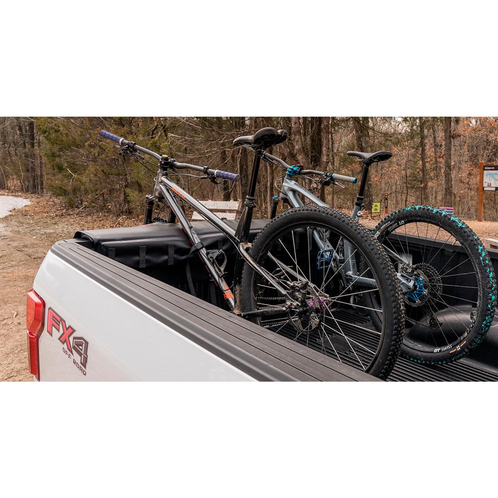 KUAT 54" HUK Straight Durable Soft-Touch TPU Padded Pickup Truck Tailgate Bike Hauling Transportation Easy-Access Protective Pad w/Nylon Straps, Metal G-Hook Buckles & Roll-Up Window, Black