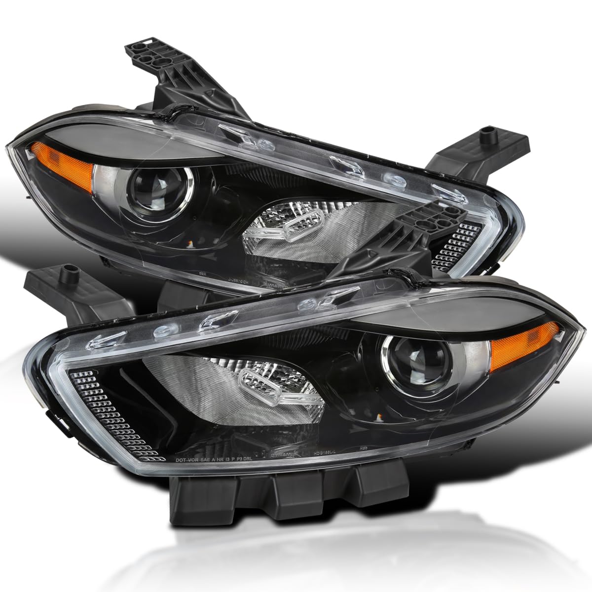 Black Projector Headlights SPEC-D TUNING Compatible with 2013-2016 Dodge Dart Factory Halogen, Left + Right Headlamps Assembly
