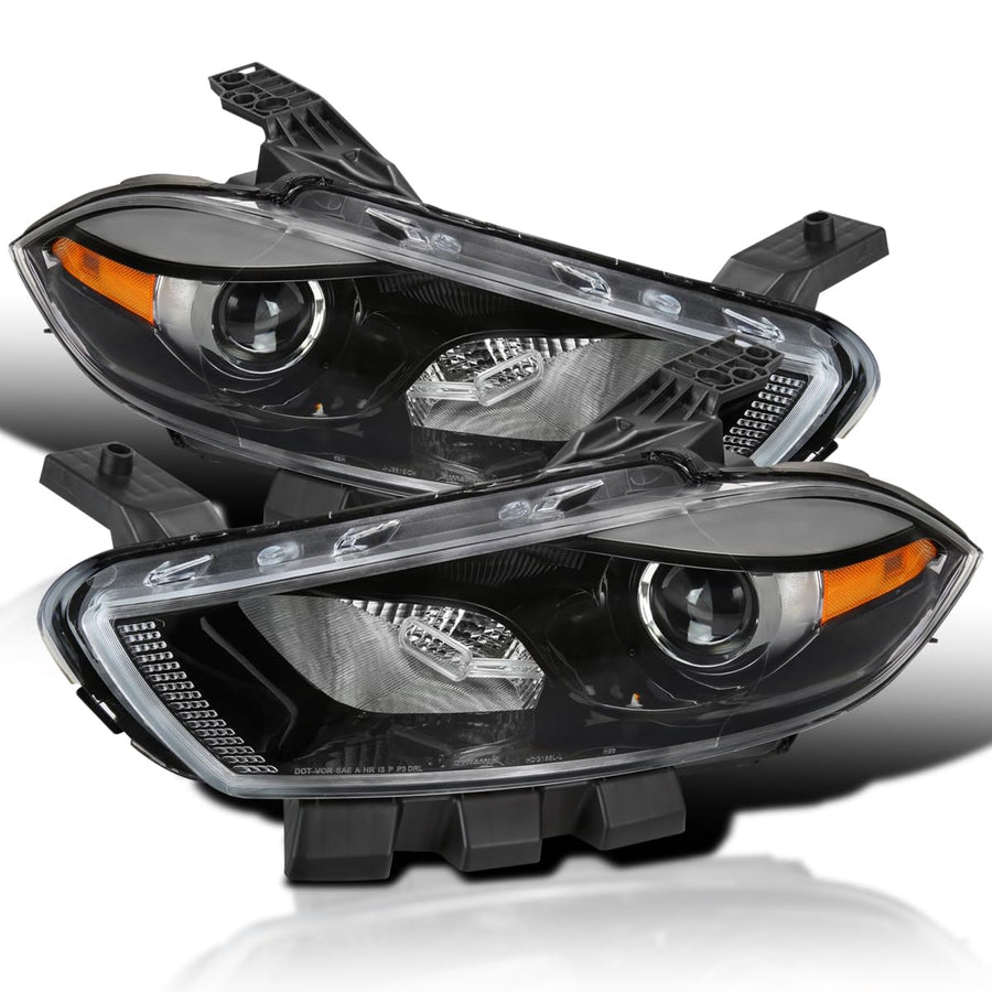 Black Projector Headlights SPEC-D TUNING Compatible with 2013-2016 Dodge Dart Factory Halogen, Left + Right Headlamps Assembly