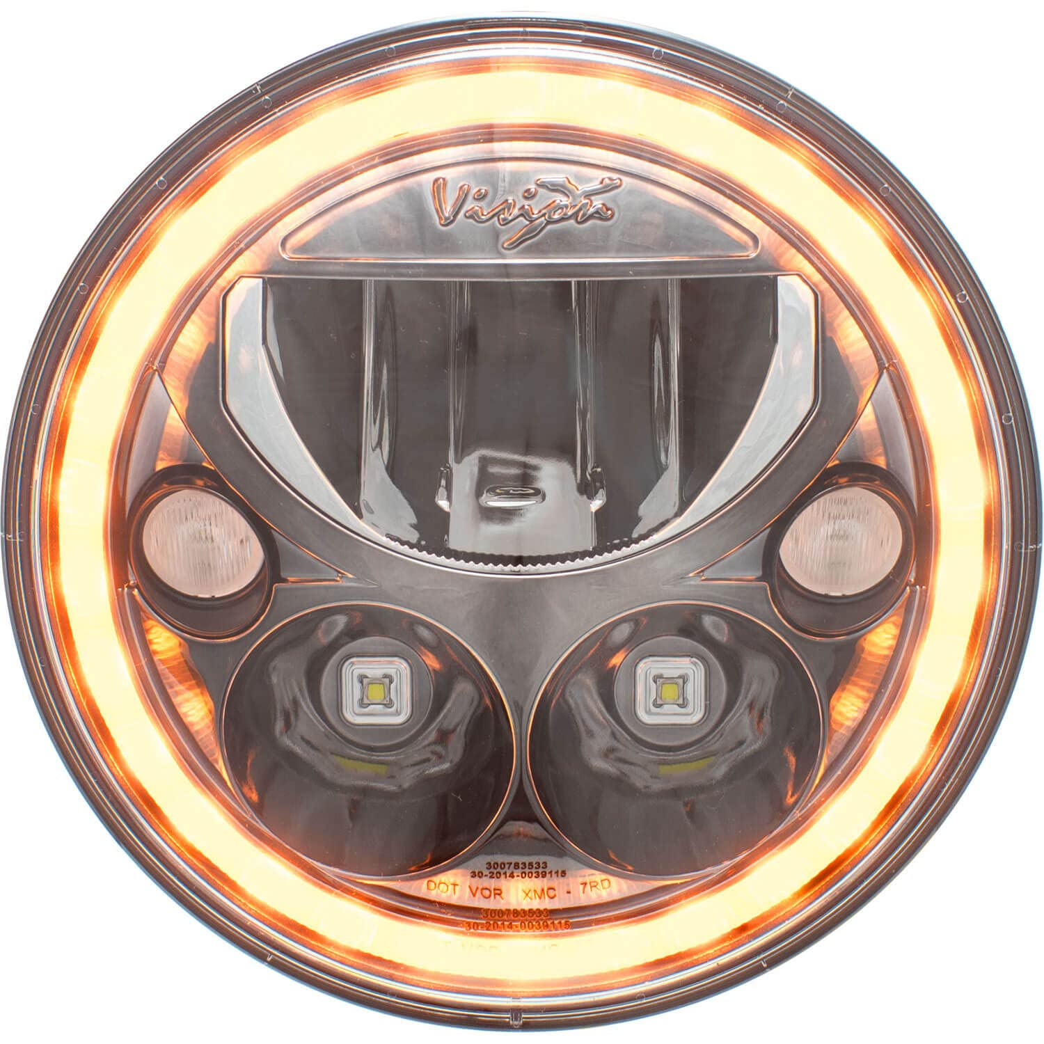 7" Round Amber Halo Single Vx Series Black Chrome Face Led Headlight W/Low-High-Halo