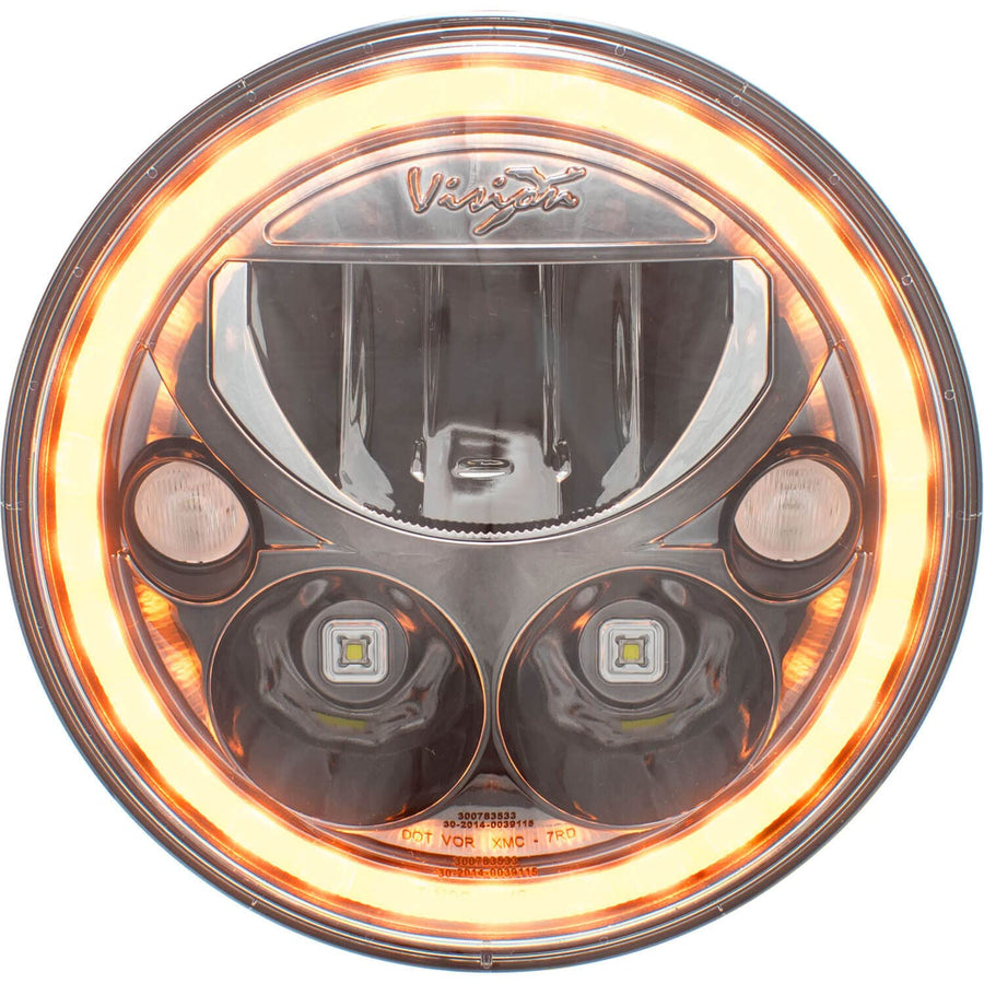 7" Round Amber Halo Single Vx Series Black Chrome Face Led Headlight W/Low-High-Halo