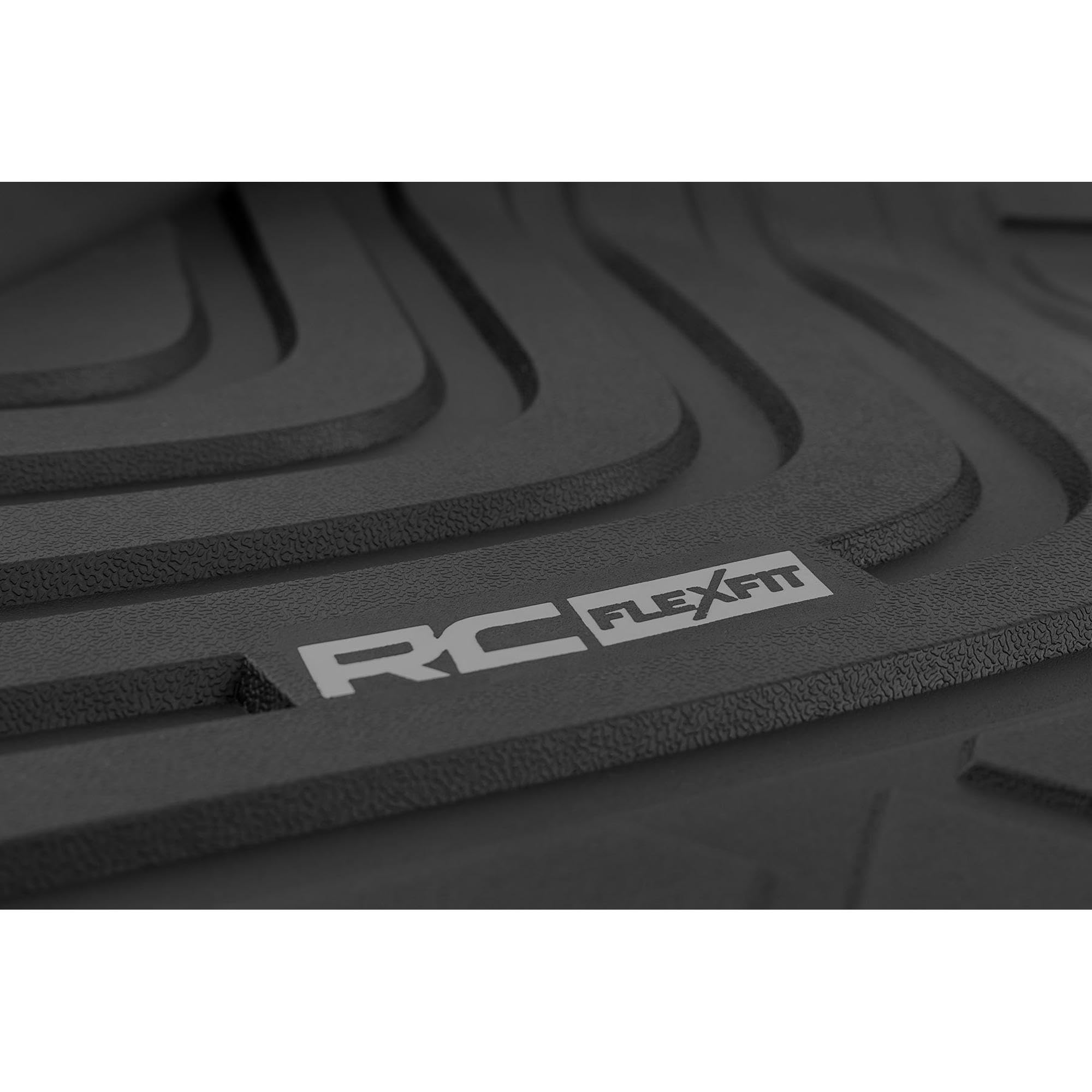 Flex-Fit Rough Country Floor Mats for Toyota Tundra (2022–2025) Crew Cab - Front & Rear Set, Custom All-Weather Non-Slip TPE Liners w/Spill Saver Lip