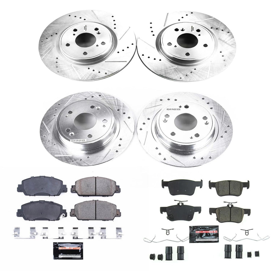 Brake Kit Power Stop For 2018-2022 Honda Accord EX-L 2.0L Hybrid [Application Specific] - Front and Rear Z23 Carbon Fiber Brake Pads with Drilled and Slotted Rotors Replacement, K8166