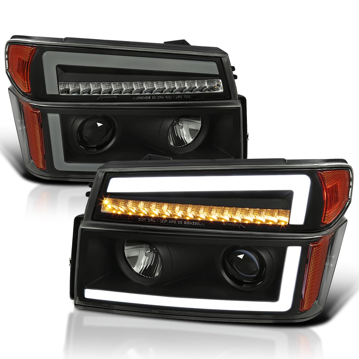 Black Smoke SPEC-D TUNING Projector Headlights with Sequential LED Turn Signal Light Compatible with 2004-2012 Chevy Colorado, Left + Right Pair Headlamps Assembly