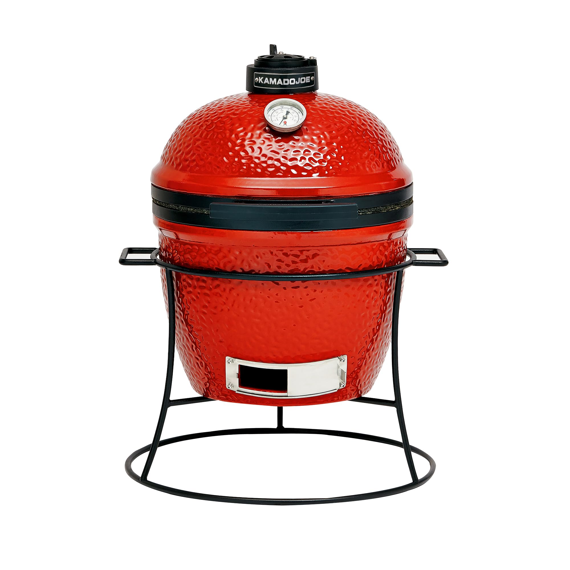 Joe Jr Kamado Joe 13.5-inch Portable Ceramic Charcoal Grill with Grill Stand, Stainless Steel Cooking Grate, Heat Deflectors and Ash Tool in Red, Model KJ13RH