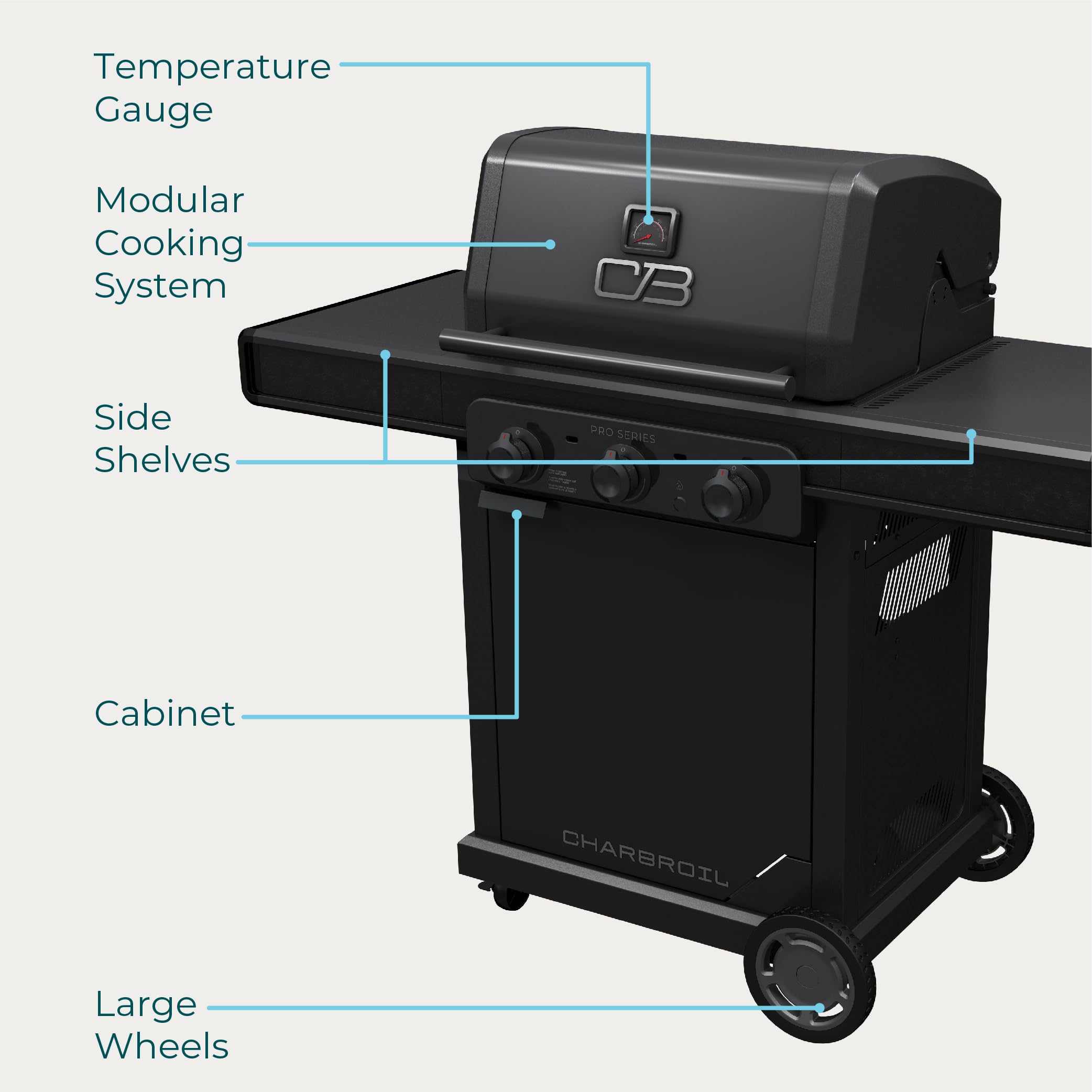 Pro Series™ Charbroil® with Amplifire™ Technology 3-Burner Propane Gas Grill and Griddle Cabinet, Black - 463365124