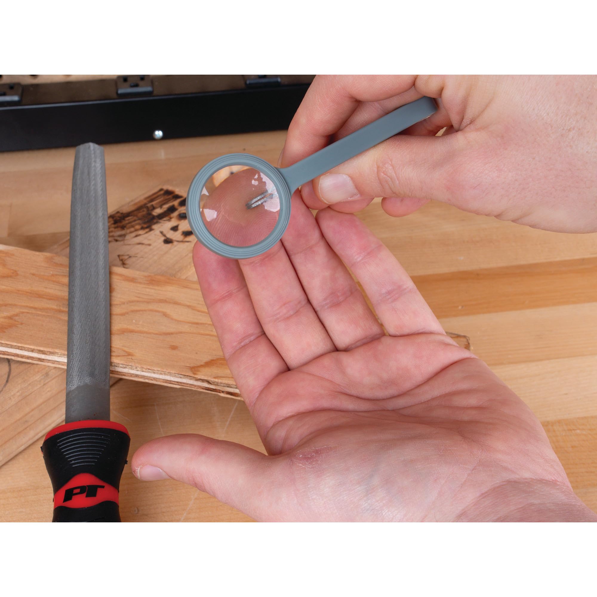 W3213 Performance Tool 4x Magnifying Glass with Stainless Steel Tweezer for Detailed Projects, Durable Plastic Handle and Frame