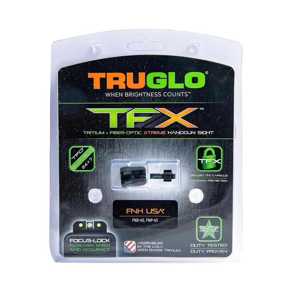 Handgun Sight TRUGLO TFX | Durable Shock-Resistant Compact Brightly Glowing Tritium & Fiber-Optic Xtreme Day/Night Sight, Compatible with FN FNX45 Handguns