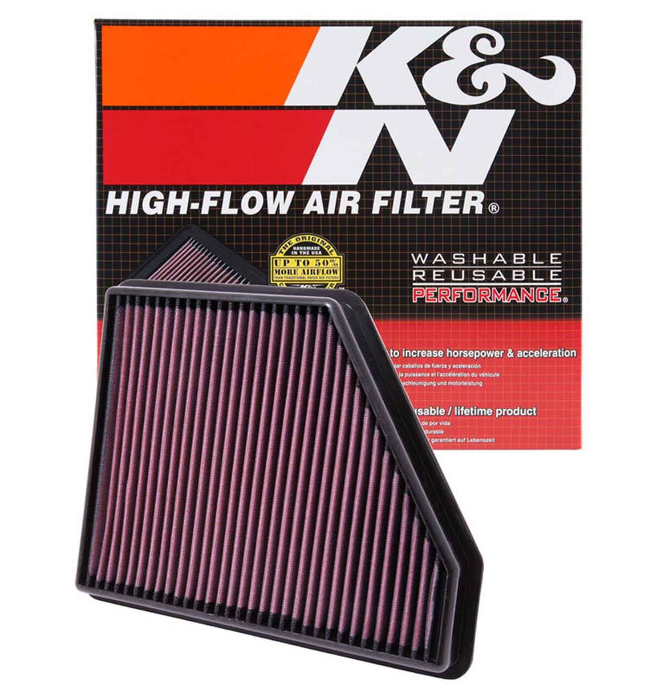 K&N High-Flow Original Engine Air Filter: Increase Power: Premium, Washable: Compatible with 2010-2015 Chevrolet: Camaro, SS, ZL1, 33-2434