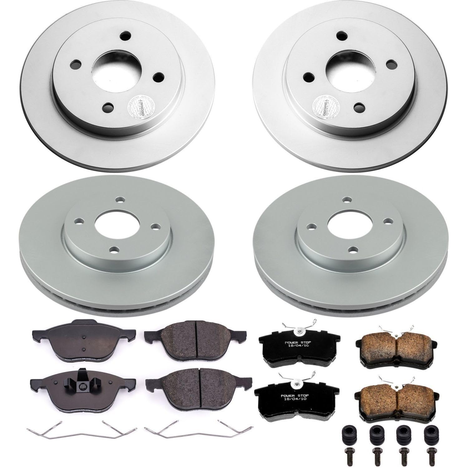 Power Stop Coated Brake Rotor and Ceramic Brake Pads CRK1378- Front & Rear For Ford Focus 2005-2007 [Model Specific]