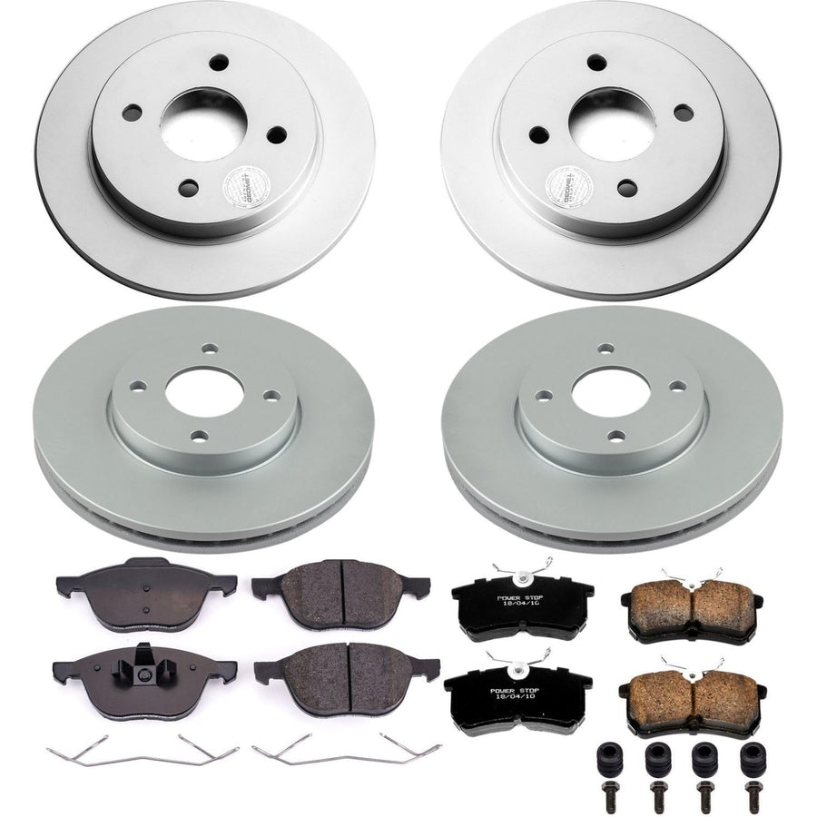 Power Stop Coated Brake Rotor and Ceramic Brake Pads CRK1378- Front & Rear For Ford Focus 2005-2007 [Model Specific]