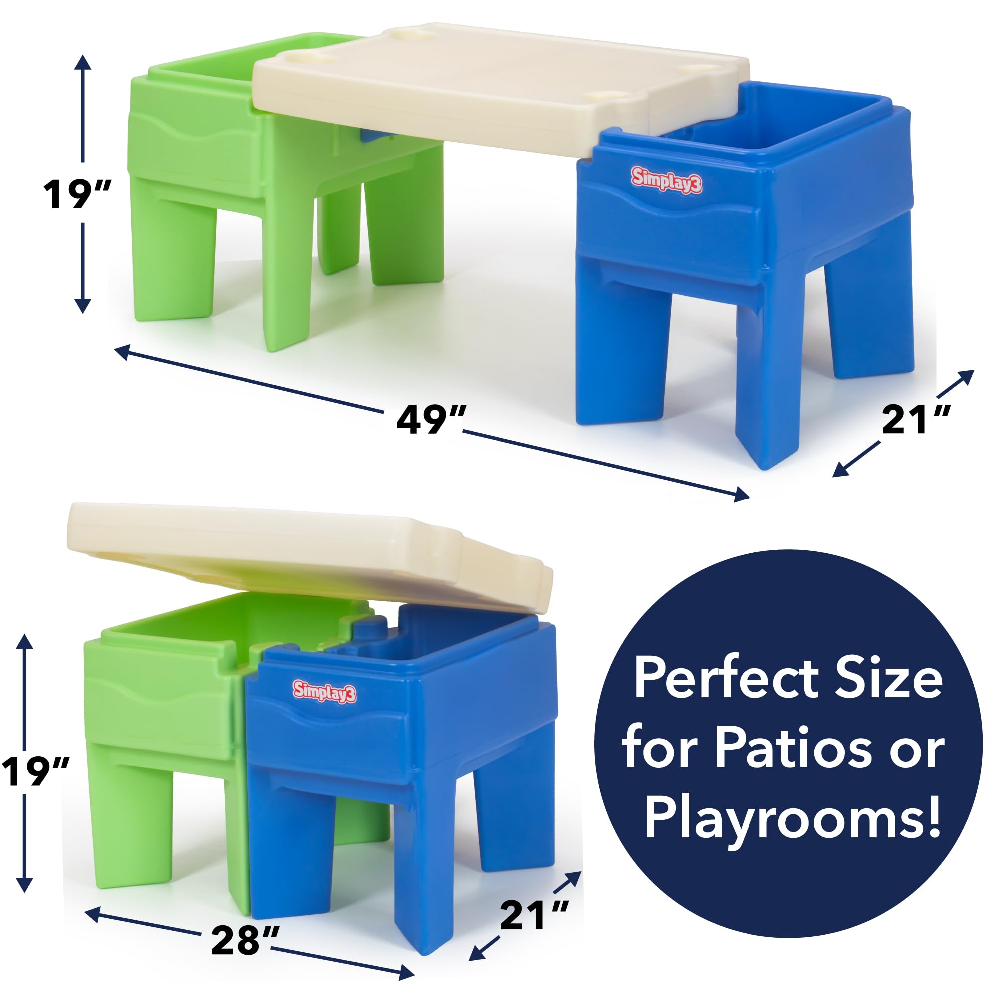 Simplay3 Sand and Water In-and-Out Sensory Activity Table for Toddlers, Kids All-Purpose Table with Lid and Built-In Storage, Blue and Green.