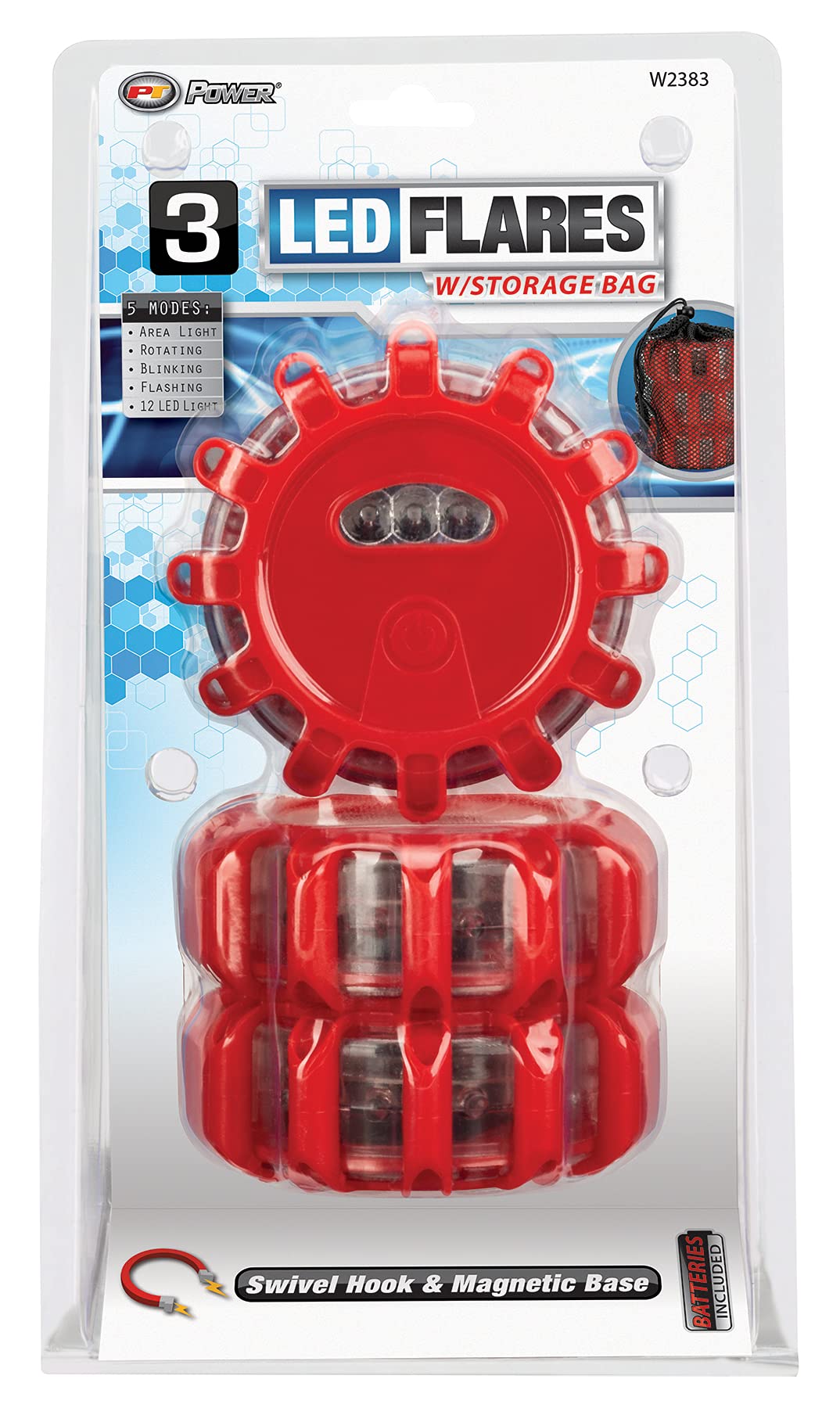 Roadside Emergency Pack W/Bag Performance Tool W2383 LED Road Flares, 5 Modes & 12 Super Bright LEDS Per Flare
