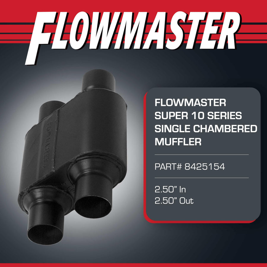 Flowmaster Super 10 Muffler Series – 2.50” Dual In / 2.50” Dual Out – Race-Inspired Sound – 409 Stainless Steel – Ideal for Muscle Cars, LS Swaps, Drag Cars & Off-Road Build (8425154)