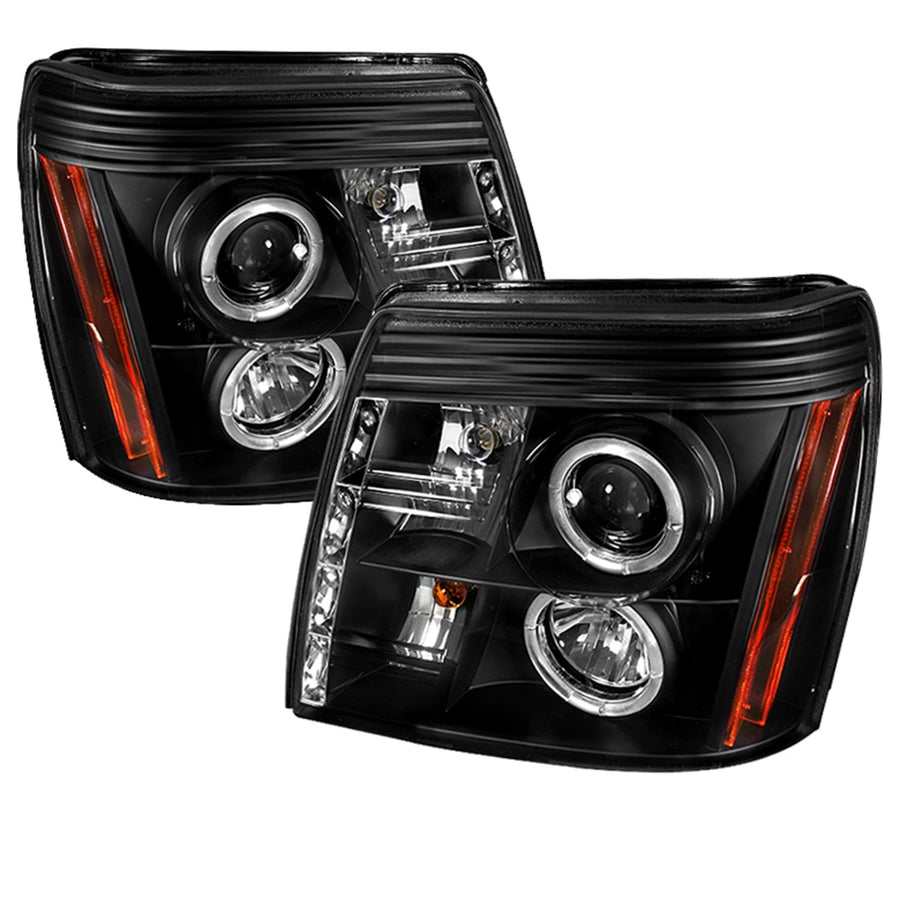 Cadillac Escalade 02-03 Spyder 5037947 Projector Headlights - Halogen Model Only (Not Compatible With Xenon/HID Model) - LED Halo - DRL - Black - High H1 (Included) - Low H7 (Included)