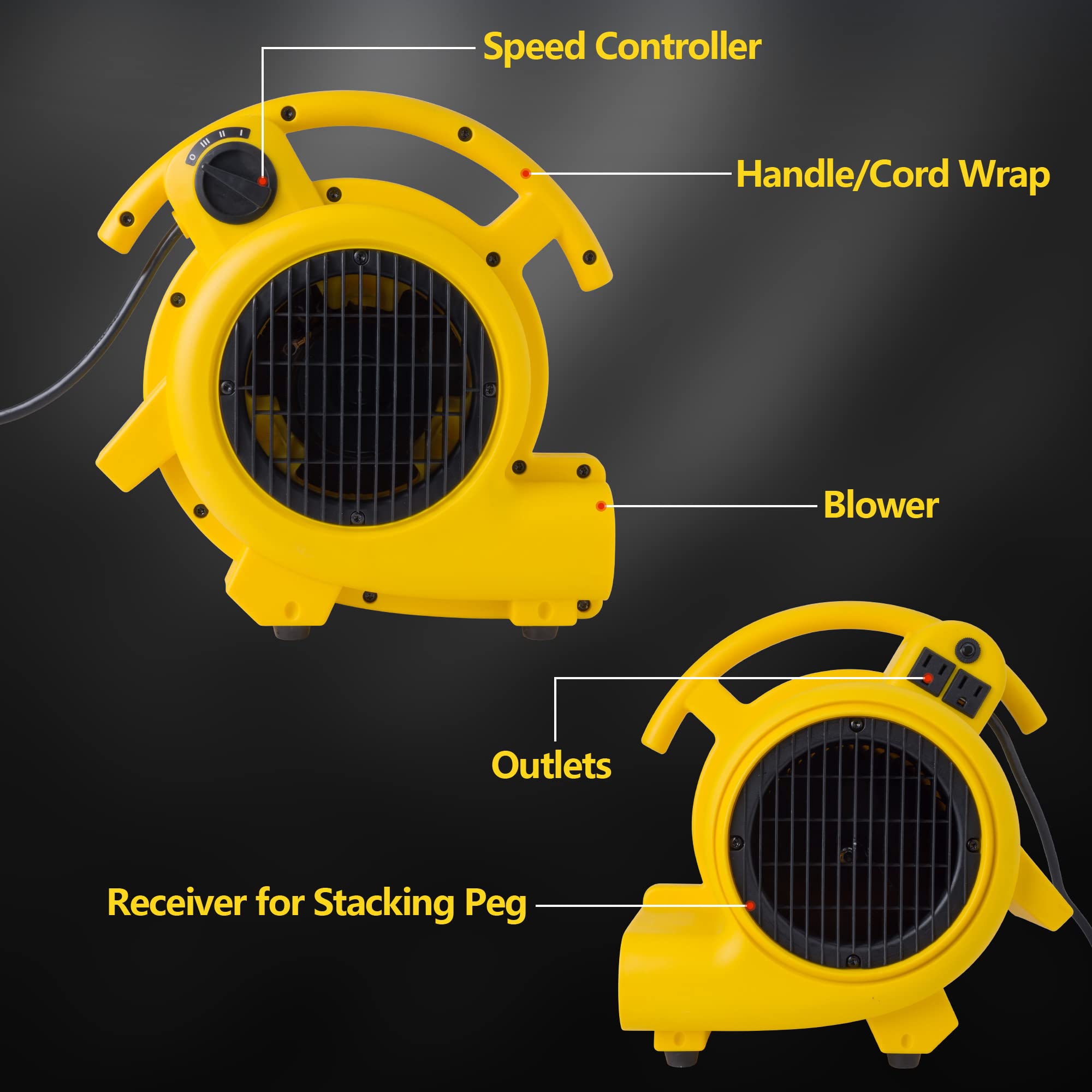 Shop-Vac 3-Speed Shop-Air 500 CFM Air Mover, Floor Carpet Dryer, Blower Fan, Heavy Duty Stackable Design, for Restoration and Janitorial Use (1-Pack)