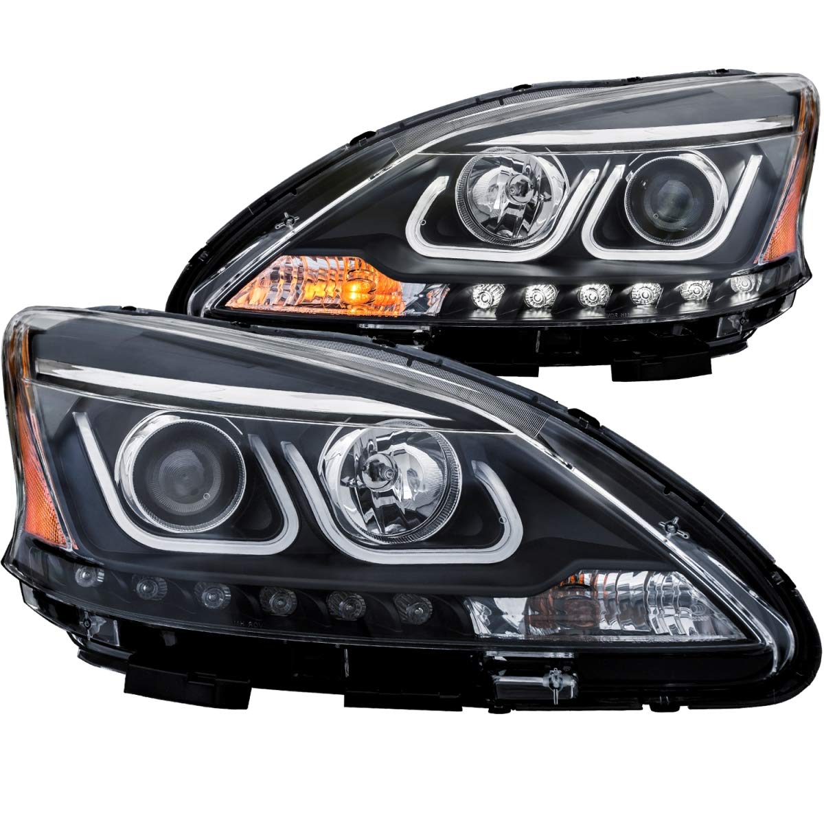 Projector Headlight AnzoUSA 121487 for Nissan Sentra Black/Clear/Amber