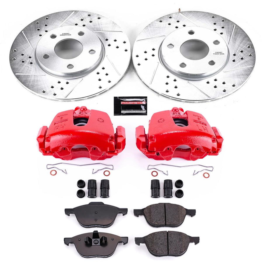 Power Stop Z23 Evolution KC5976B Front Caliper Kit-Drilled/Slotted Rotors, Carbon Ceramic Brake Pads & Calipers For Volvo C30 2012-2013, Volvo S40 2004-2011 [Model Specific]
