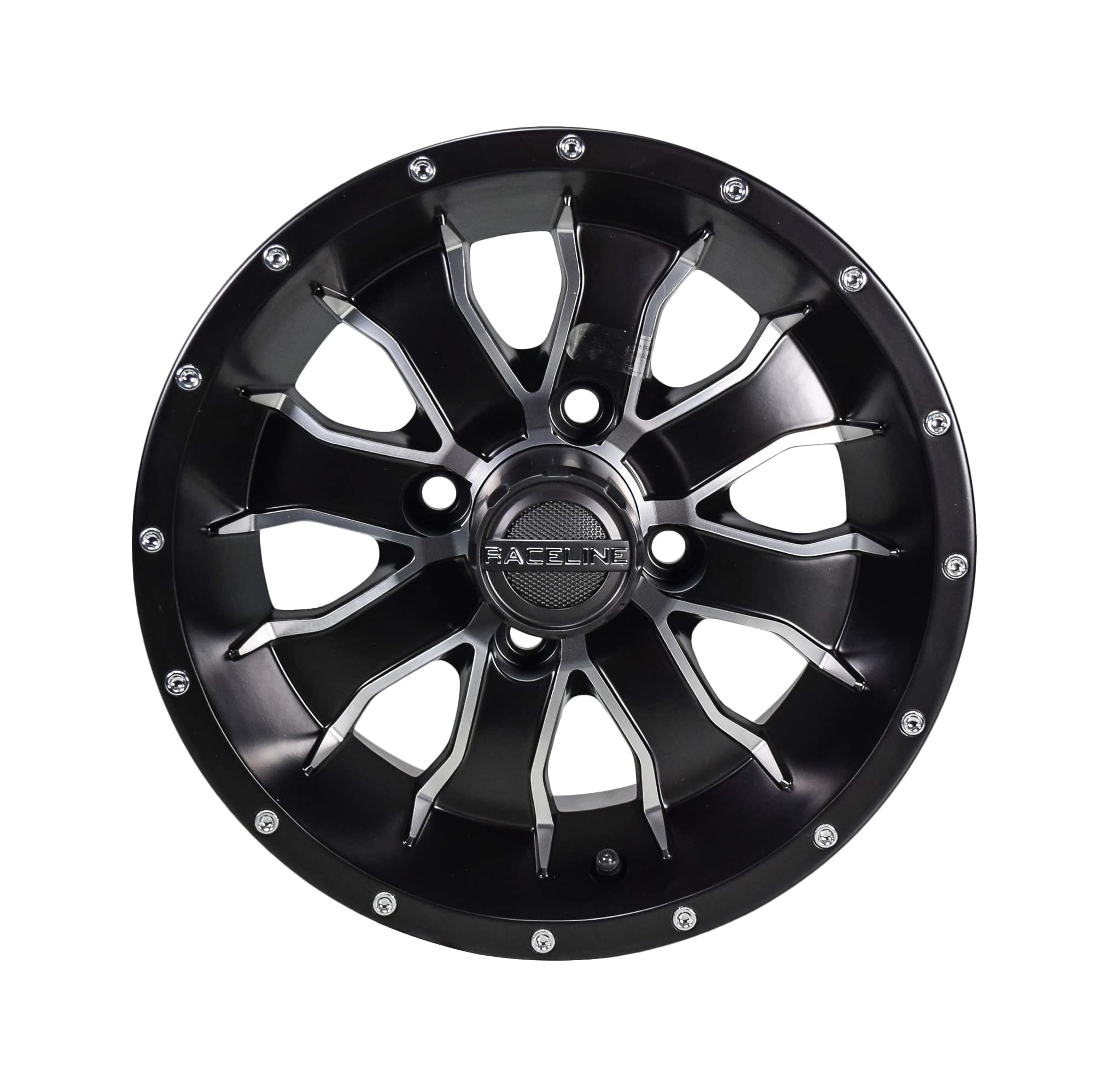 G77 Raceline Mamba Golf 12x7 4x4" +5mm Black/Machined Wheel Rim 12" Inch