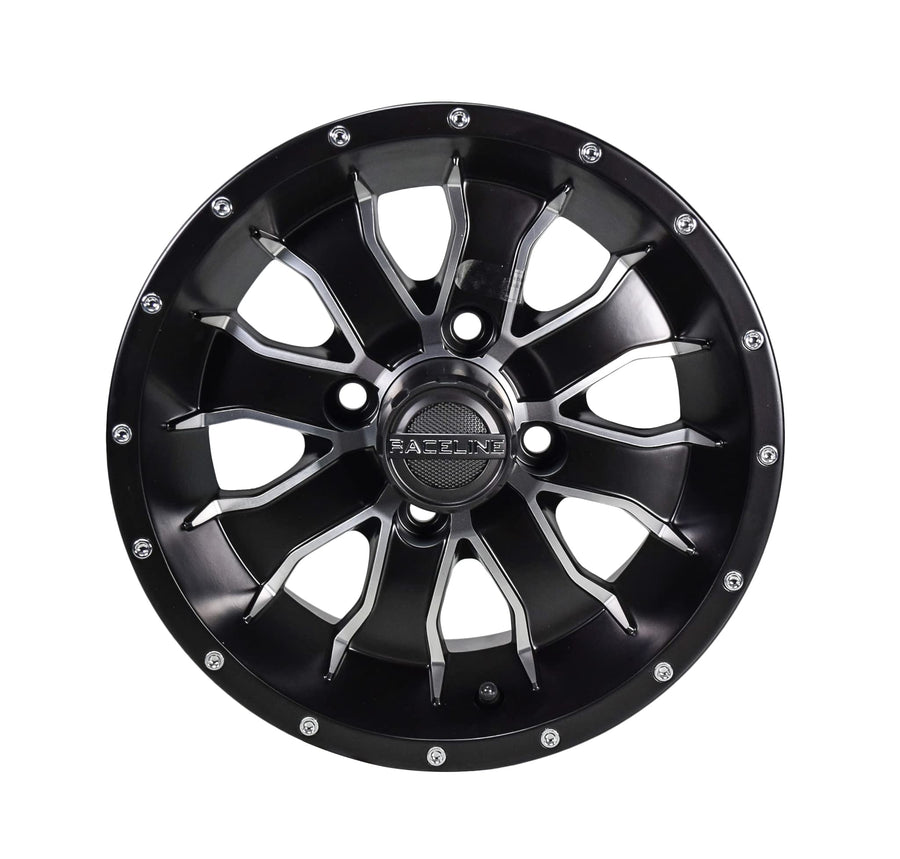G77 Raceline Mamba Golf 12x7 4x4" +5mm Black/Machined Wheel Rim 12" Inch