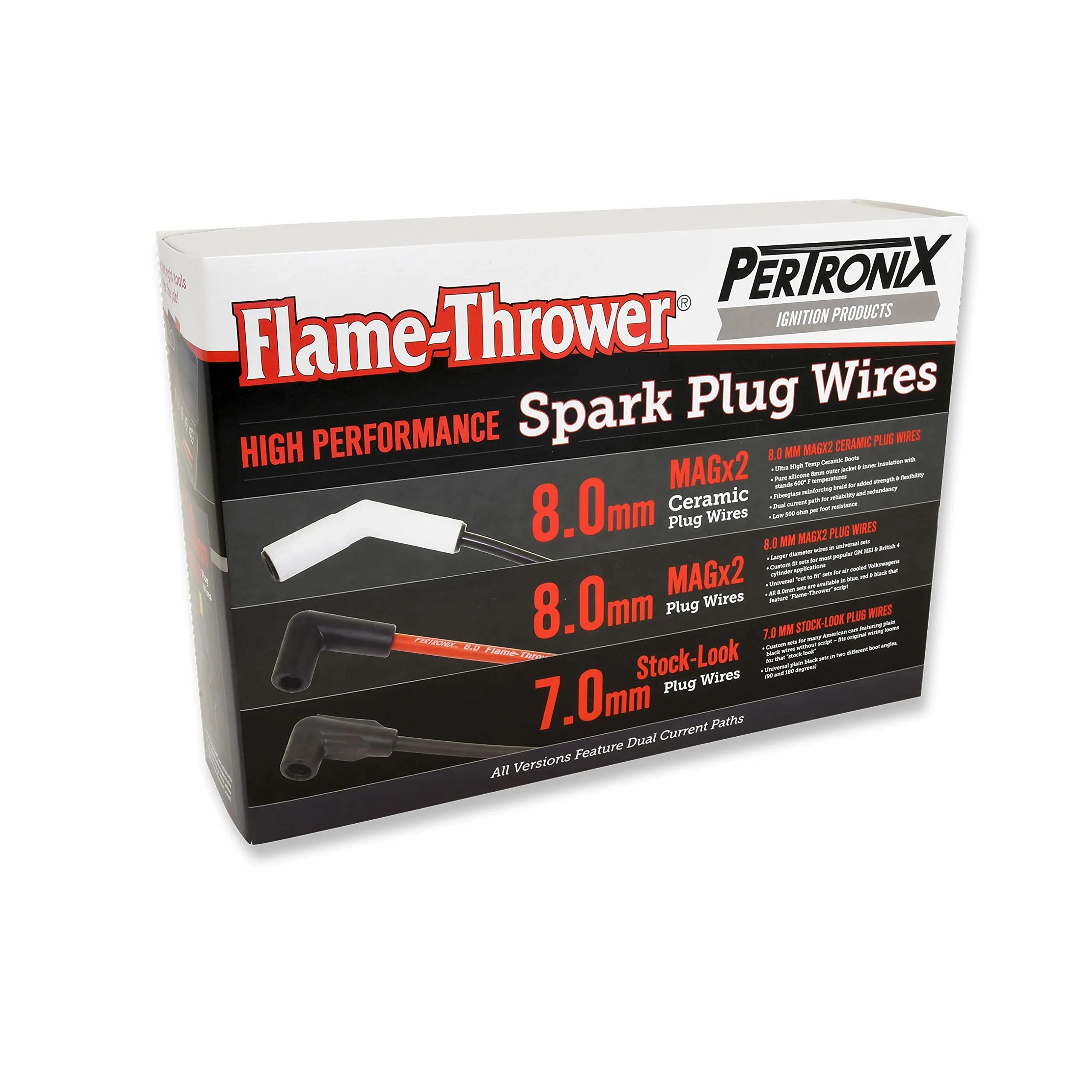 Flame-Thrower PerTronix 828280HT 8MM Black Spark Plug Wires Universal Fit 8 Cylinder with Black Ceramic Boot