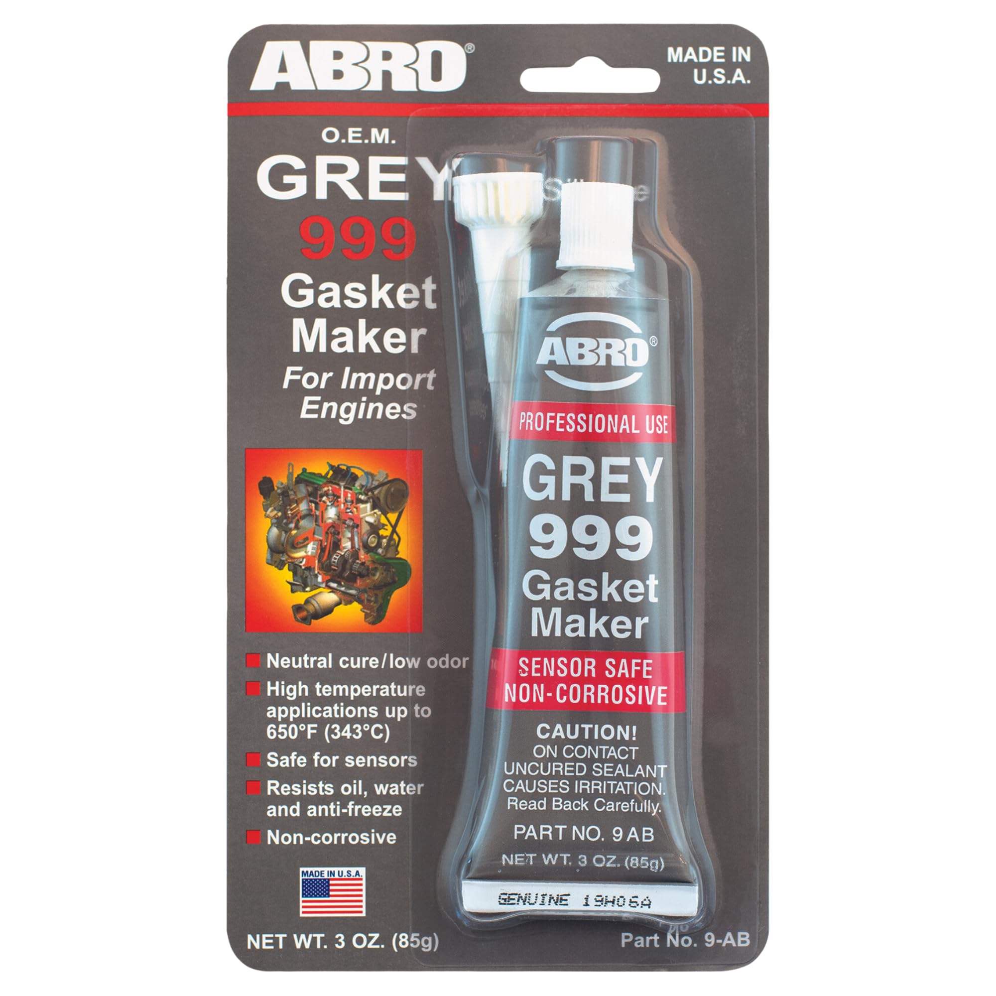 RTV Silicone Sealant and Gasket Maker ABRO - 650 Degrees F, OEM Specified, Sensor Safe, Non-Corrosive, High Temp Silicone Sealant/Head Gasket Sealant Neutral Cure, Low Odor, 3 oz. Tube - Grey