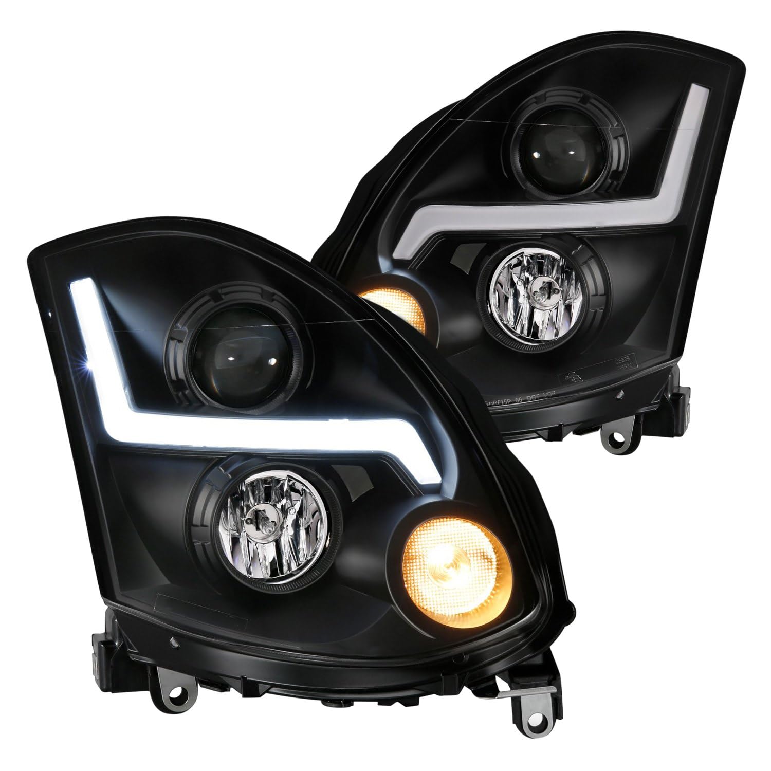 2003-2007 Infiniti G35 ANZO (121557) Projector Headlight Plank Style Black (HID Compatible, No HID Kit)