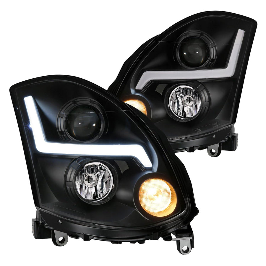 2003-2007 Infiniti G35 ANZO (121557) Projector Headlight Plank Style Black (HID Compatible, No HID Kit)