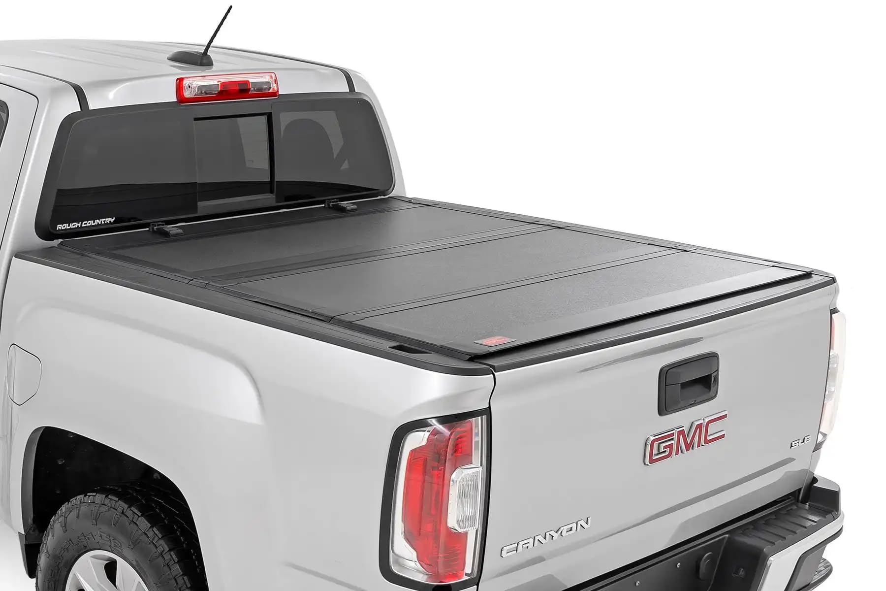 Rough Country Hard Tri-Fold Truck Bed Cover Flip Up for Chevy Colorado & GMC Canyon (2015-2024) - Fits 6' Bed, All-Weather, Flush Aluminum Panels