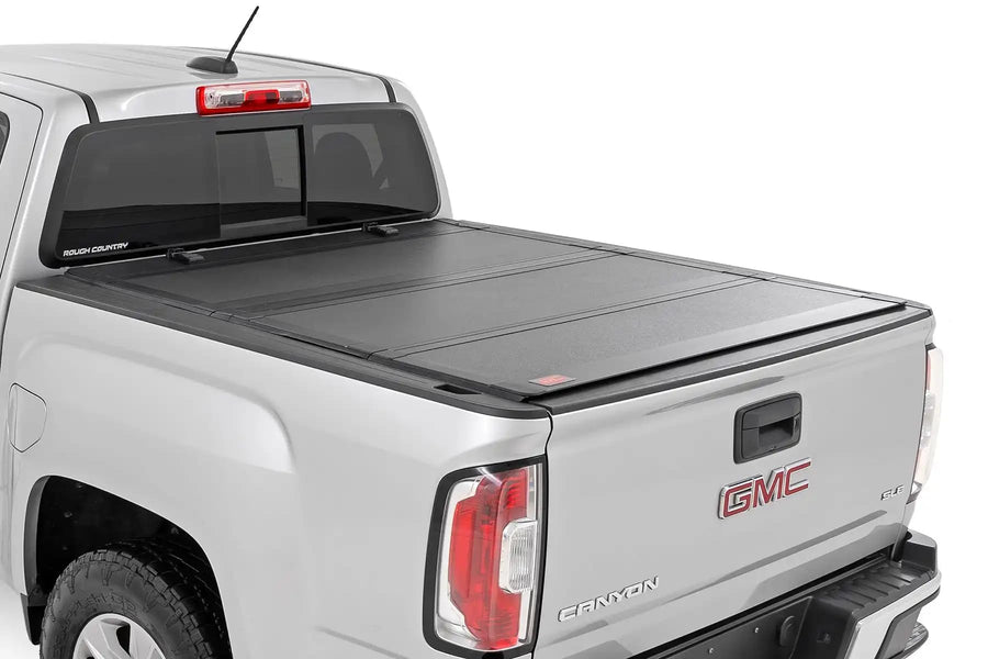 Rough Country Hard Tri-Fold Truck Bed Cover Flip Up for Chevy Colorado & GMC Canyon (2015-2024) - Fits 6' Bed, All-Weather, Flush Aluminum Panels