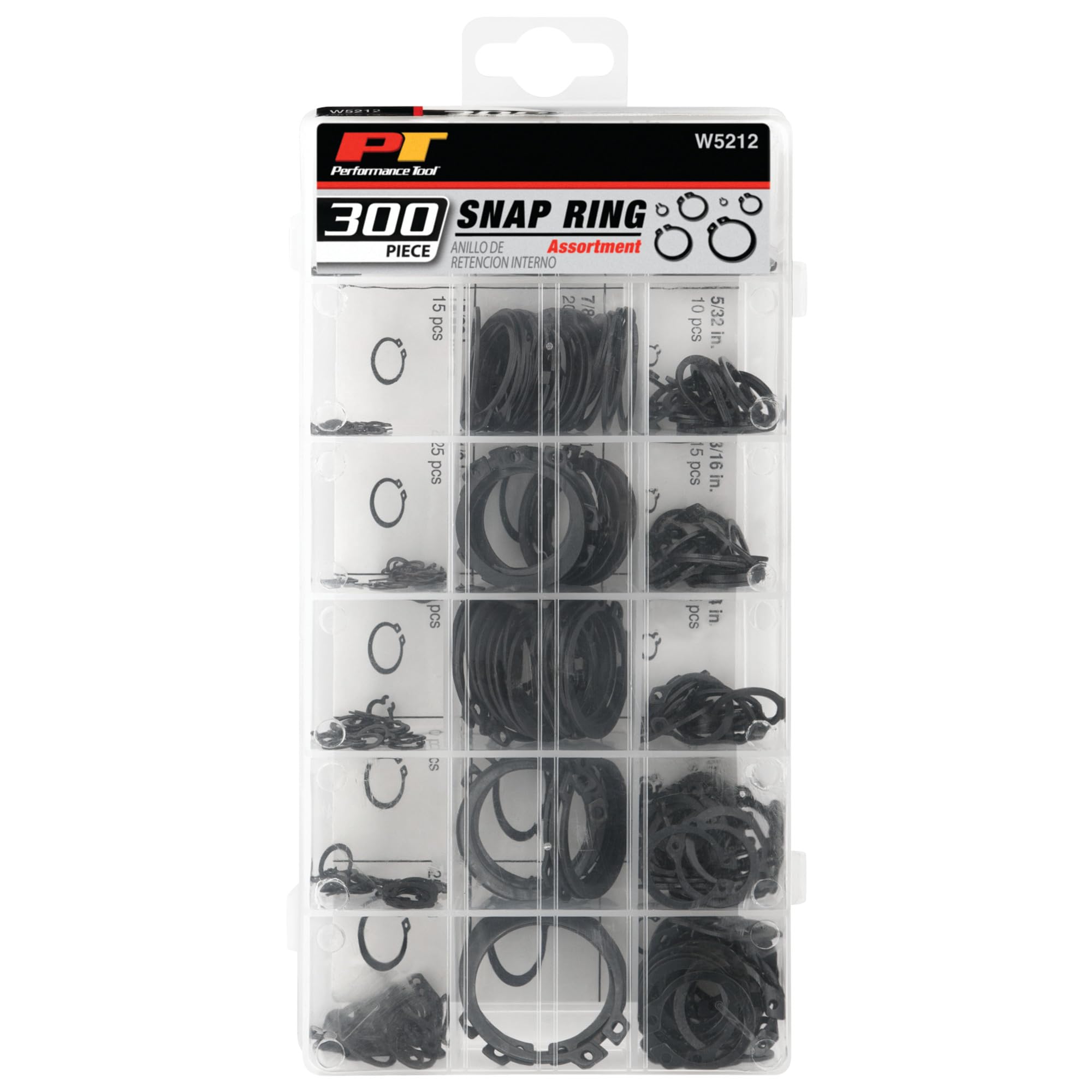W5212 Performance Tool 300pc External Snap Ring Assortment,Black