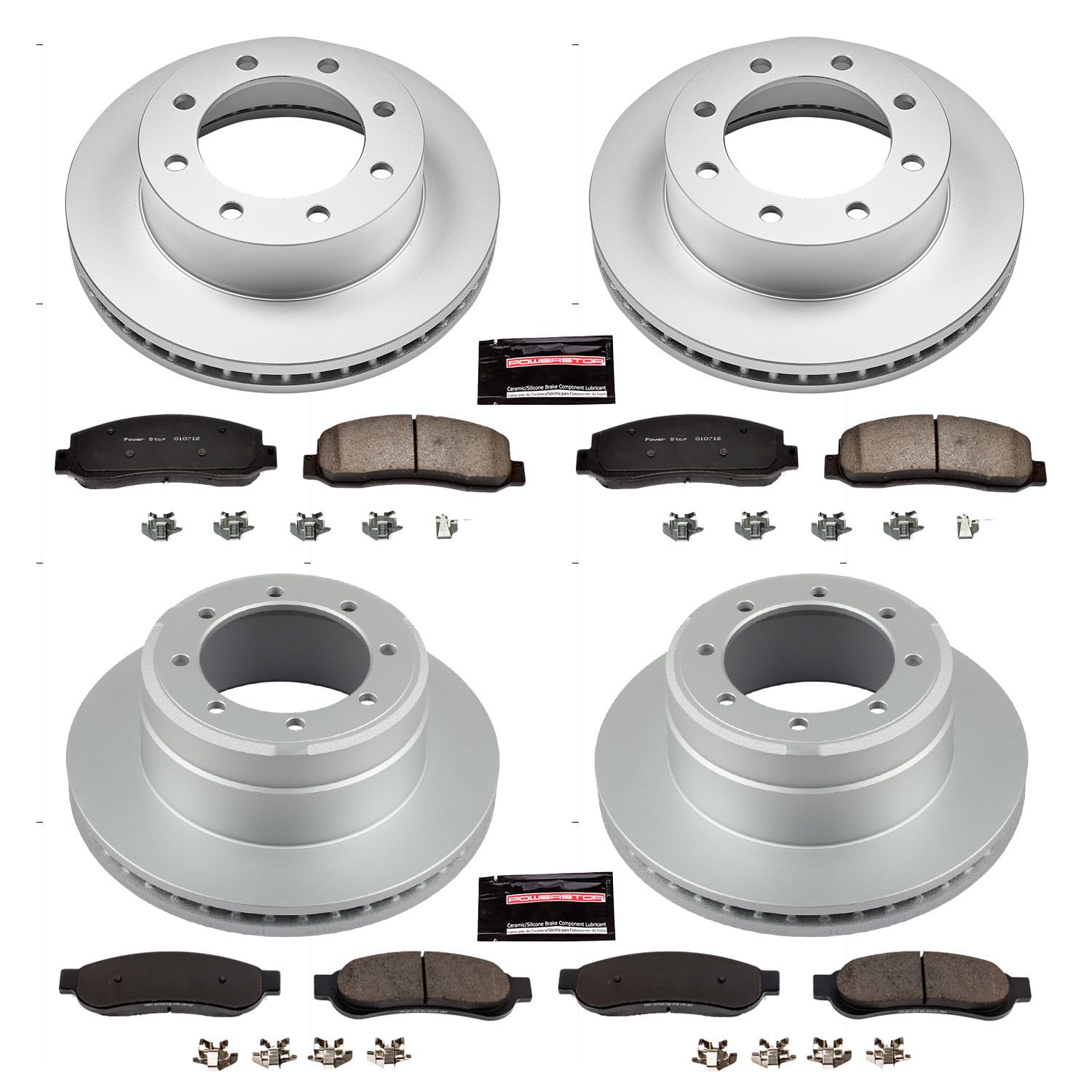 Power Stop CRK4033 Brake Rotor Coated & Ceramic Brake Pads- front & rear For Ford F-350 Super Duty 2005-2010 [Model Specific]
