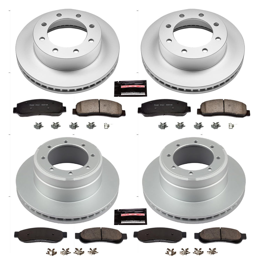Power Stop CRK4033 Brake Rotor Coated & Ceramic Brake Pads- front & rear For Ford F-350 Super Duty 2005-2010 [Model Specific]