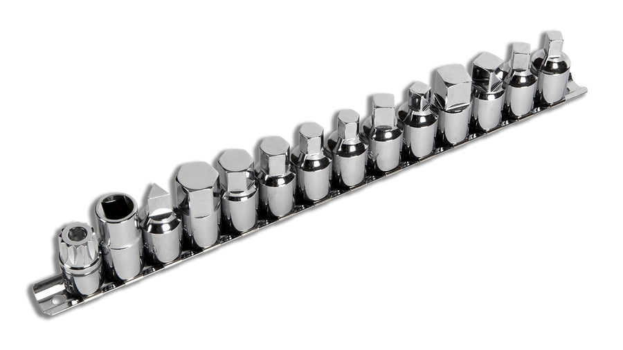 15-Piece Performance Tool W54287 Drain Plug Socket Set With 11mm & 13mm Square Drive For Subaru Differentials, Silver