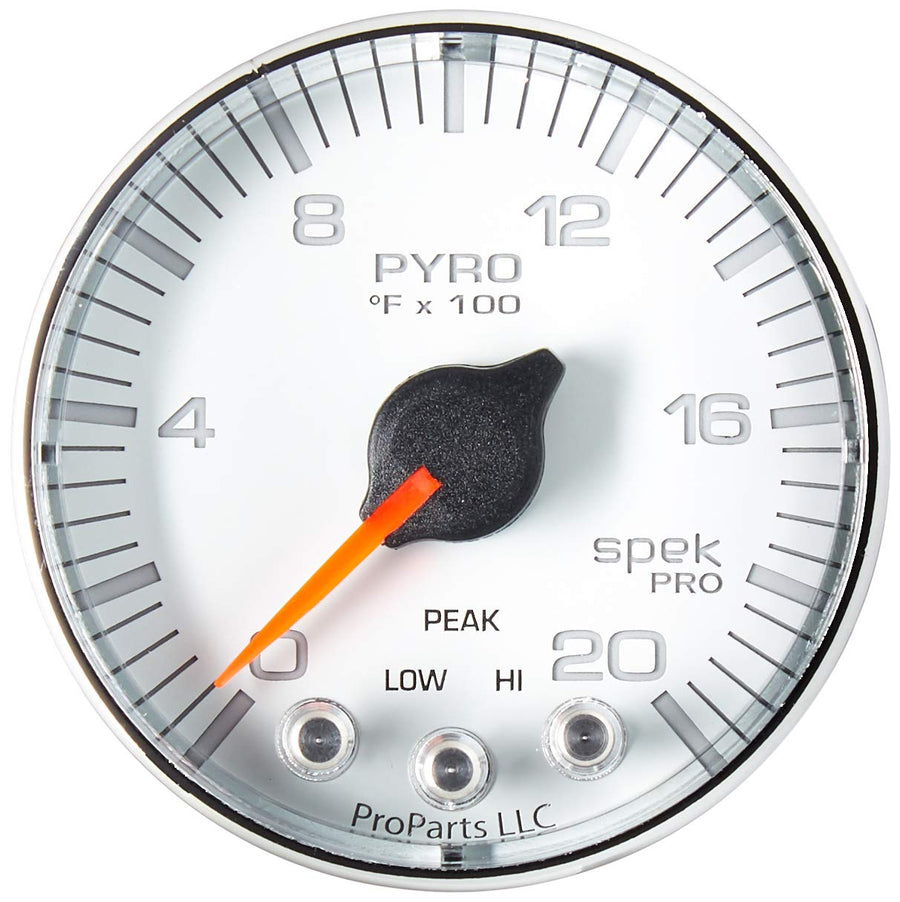 Gauge AUTO METER P310118 Pyrometer (EGT) (Spek-Pro 2 1/16", 2000ºf, Stepper Motorwith Peak & Warn, Wht/Chrm, Spek-Pro)