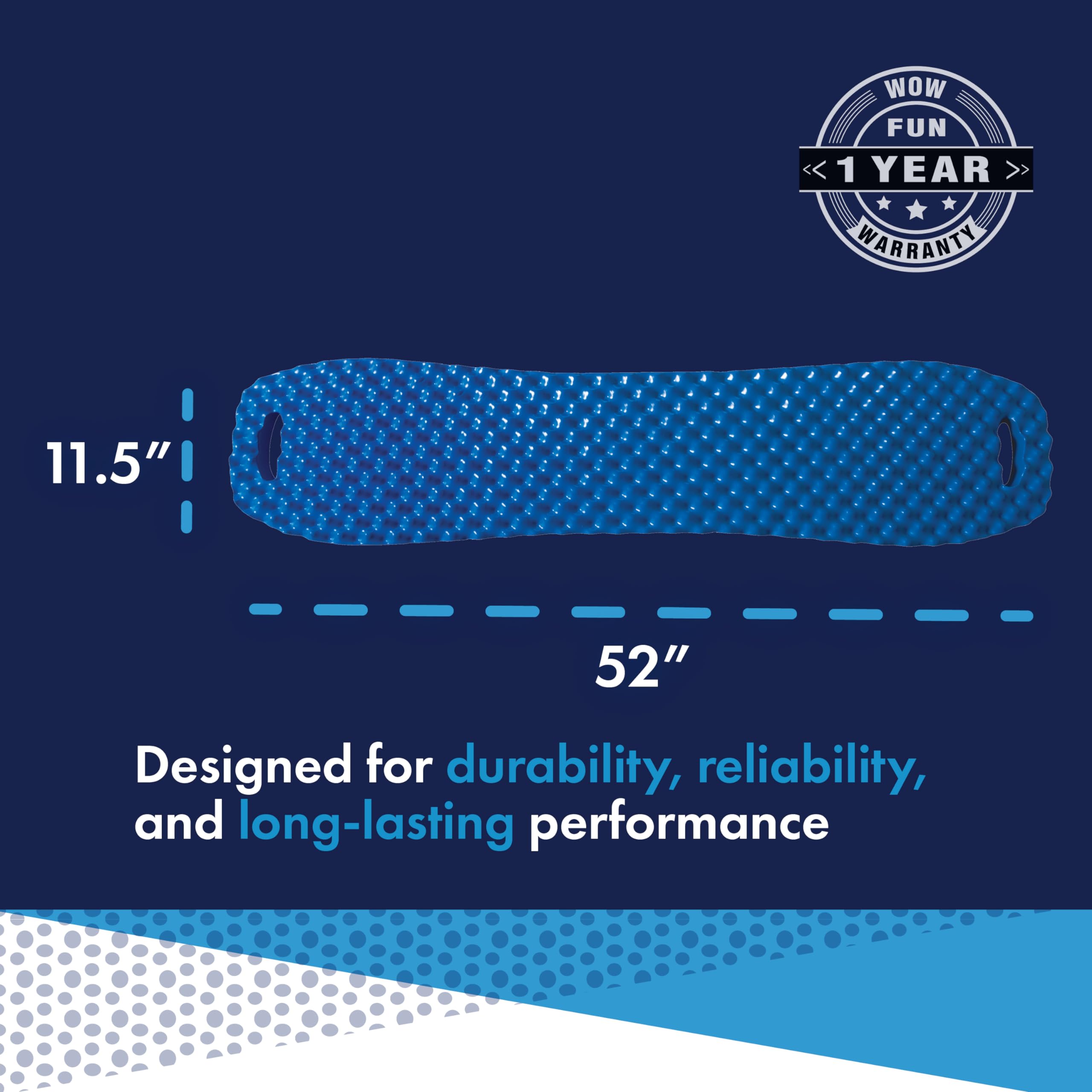 Flat Blue Foam Pool Noodle - WOW Sports - Perfect For Pool Parties & Swim Training - Floatation Device for Adults & Children - Pool Accessory - 52" Long