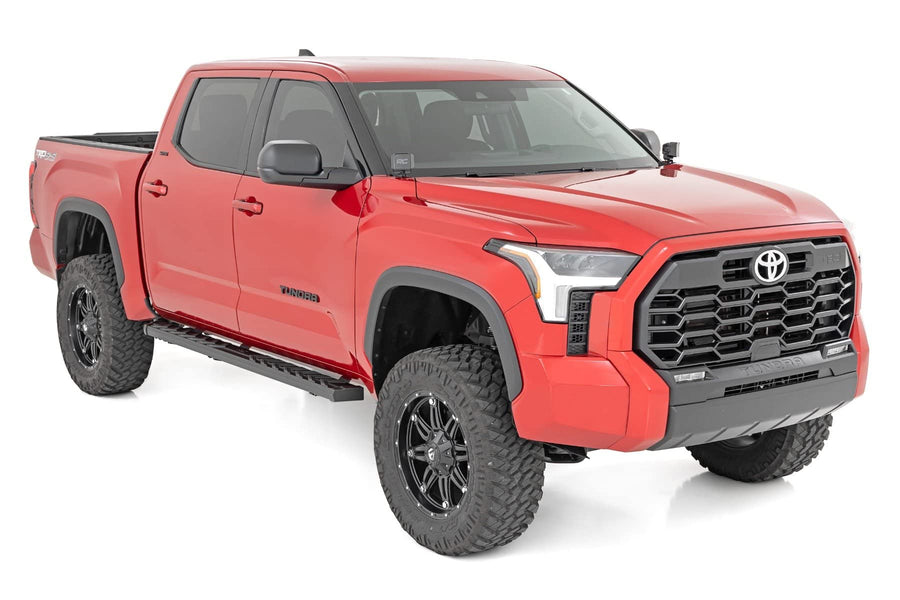 Rough Country Running Boards BA2 for Toyota Tundra CrewMax (2022-2025) - 5" Wide Steel Step Bars, Non-Slip Grip Foot Rails, No-Drill Install, Truck Side Steps