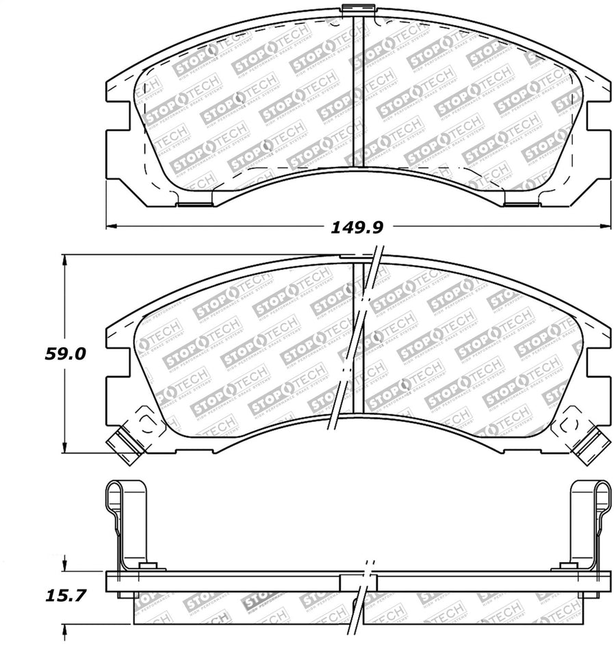 Front StopTech 308.05300 Brake Pads with Shims and Hardware Street