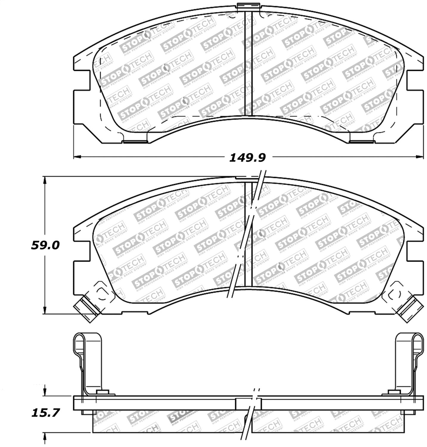 Front StopTech 308.05300 Brake Pads with Shims and Hardware Street