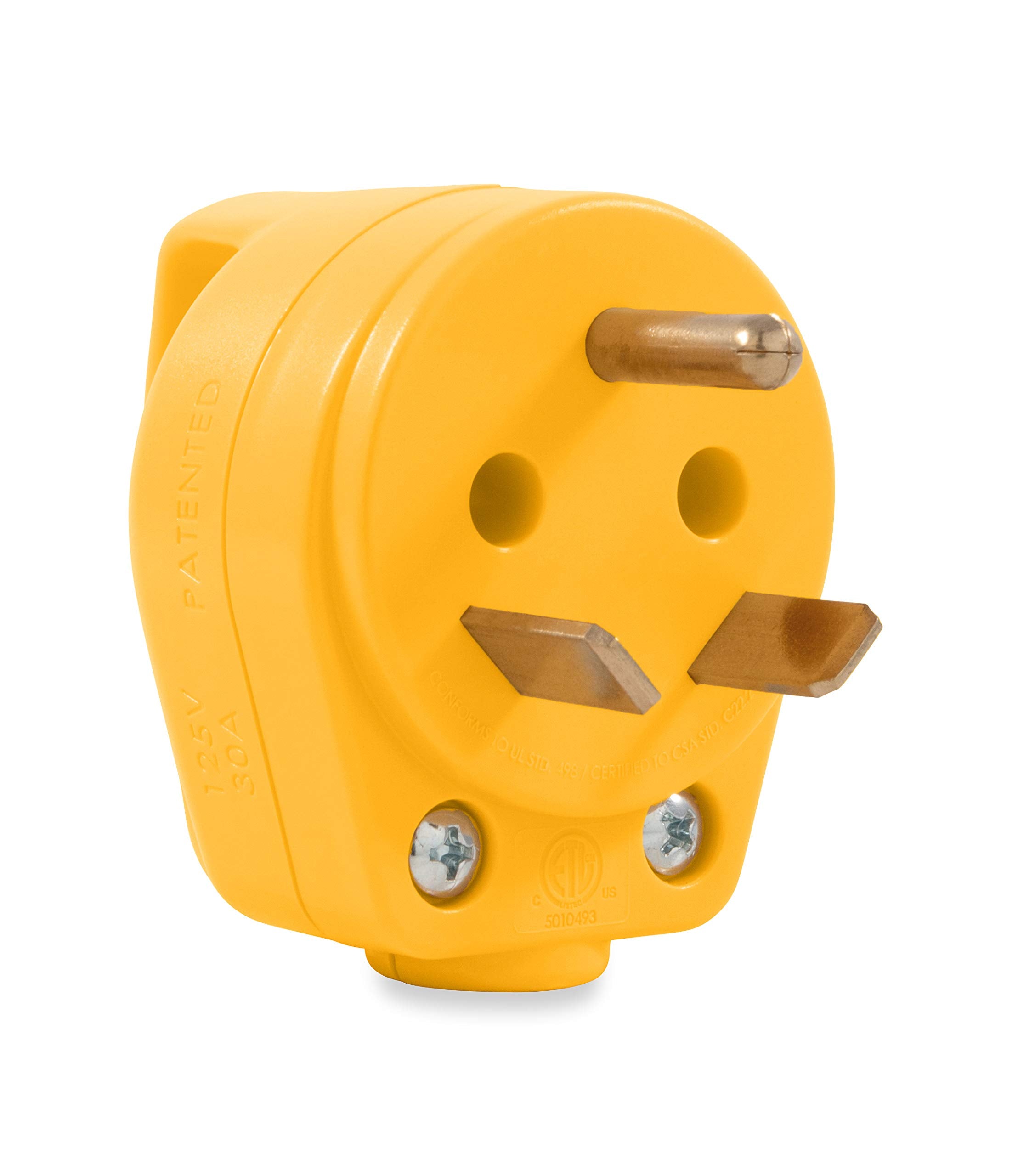 Camco Mini Power Grip RV Replacement Plug - Attach 30 Amp RV Plug to Existing 30 Amp RV Extension Cord - Features Ergonomic Designed Handle for Easy Gripping- Rated for 125 V/3750 W (55283)