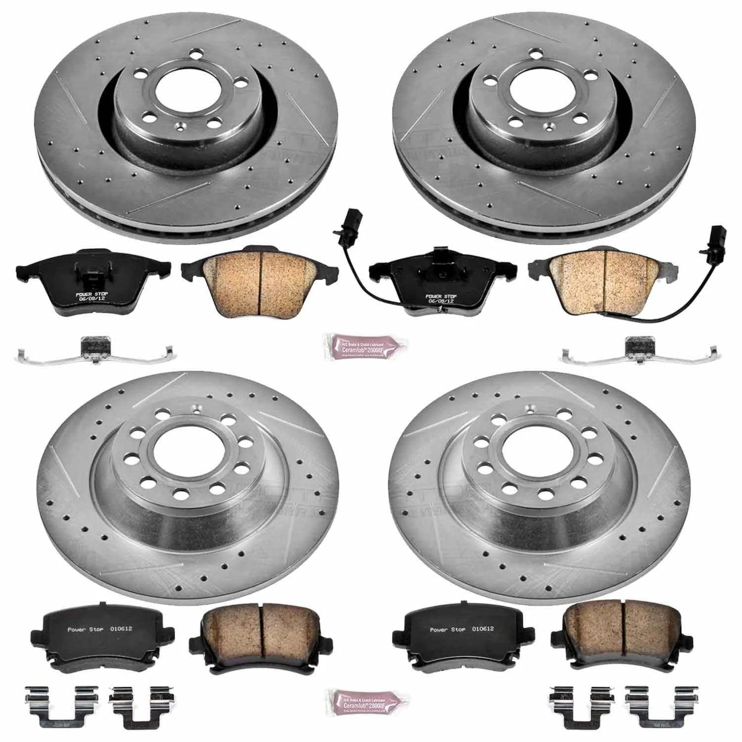 Power Stop K4066 Z23 Carbon Fiber Brake Pads Front and Rear with Drilled & Slotted Brake Rotors Kit For Audi A6 2006-2011, Audi A6 Quattro 2005-2008 [Model Specific]