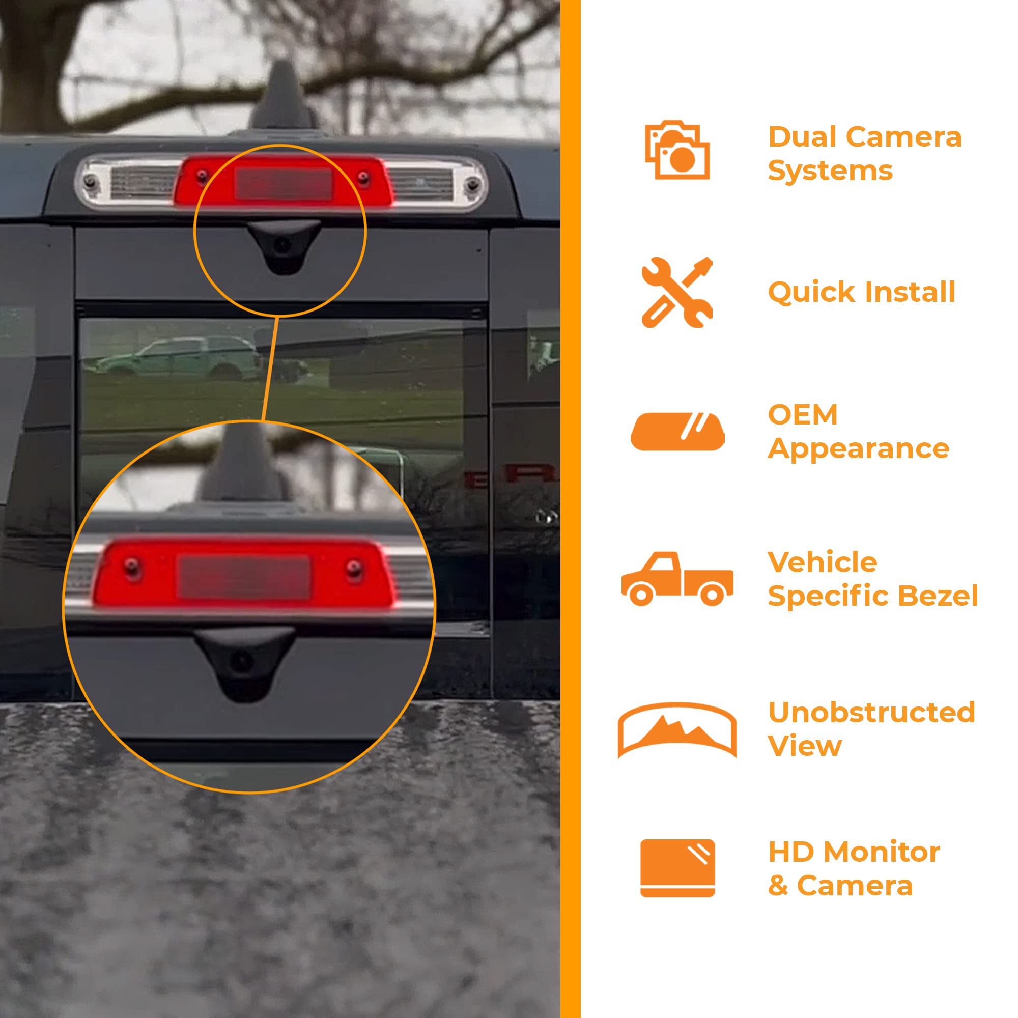 Wireless Transparent Trailer System Brandmotion w/ Dual Rear Cameras and Display Mirror TRNS-2171 Compatible with RAM 1500 (2019-Current) - Edge to Edge Image Mirror Easy Install