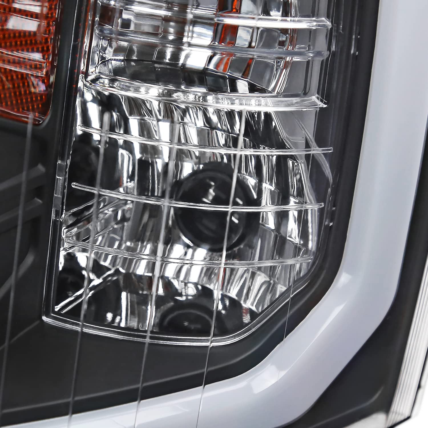 Black SPEC-D TUNING Headlights w/LED Strip Compatible with 2007-2013 Chevy Silverado 1500/2500HD/3500HD, Left + Right Pair Headlamp Assembly