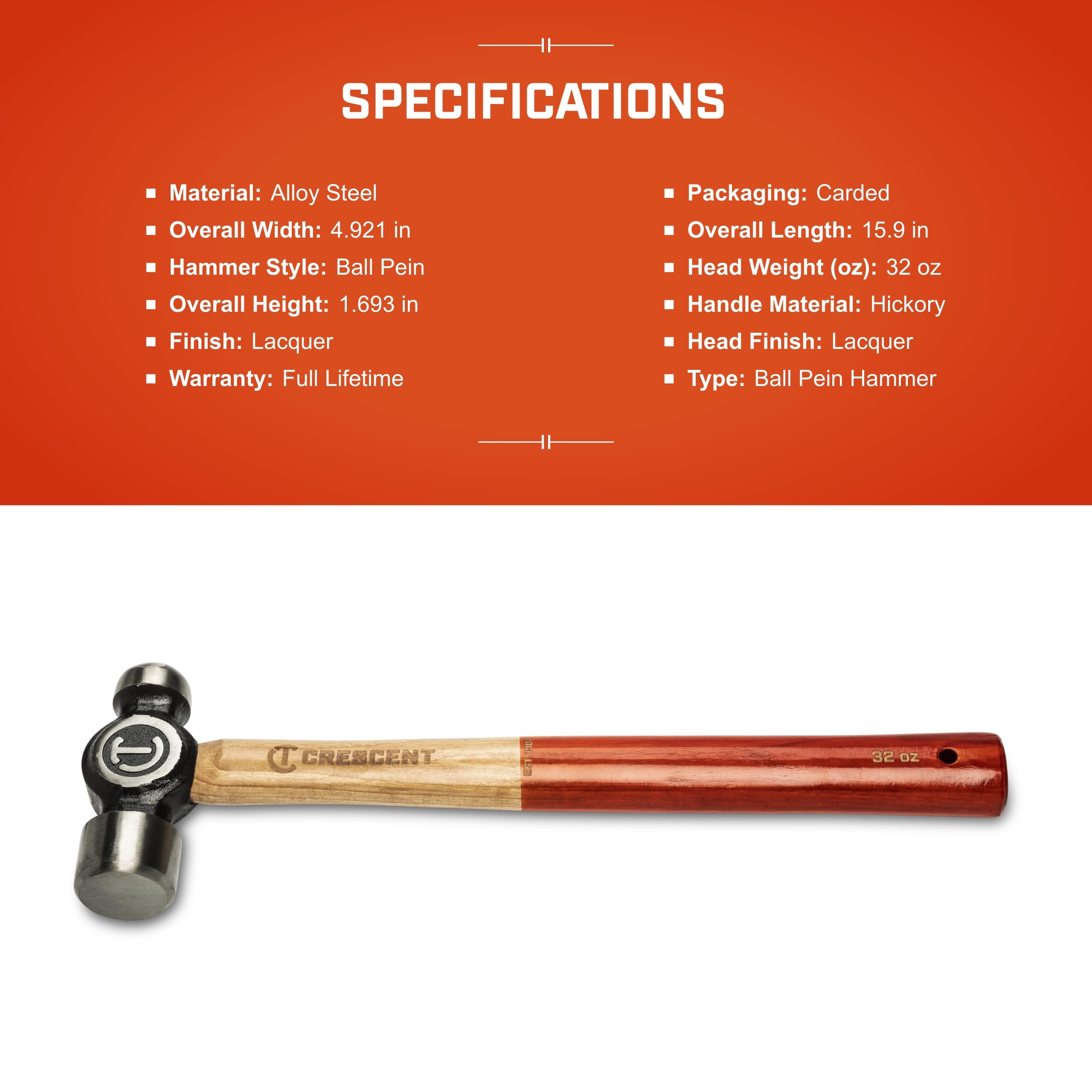 Crescent 32 Oz. Wood Ball Peen Hammer - Crescent (CHWBP32)