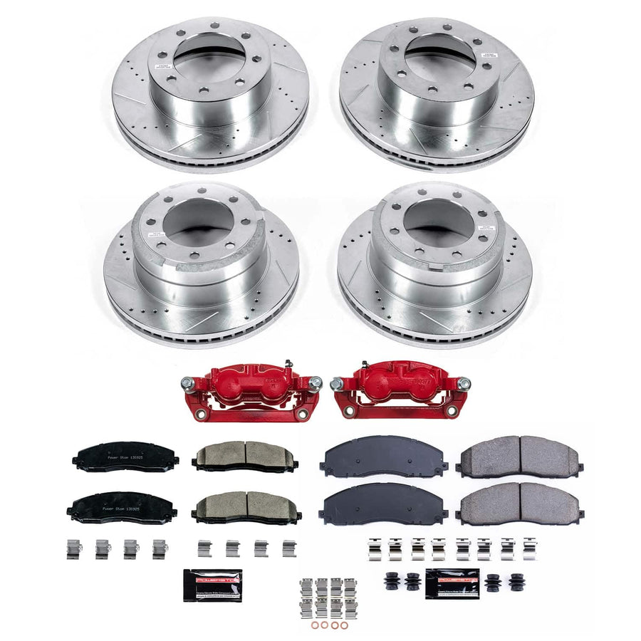 Power Stop KC6405 Front and Rear Z23 Brake Pads and Rotors Brake Kit with Red Powder Coated Calipers