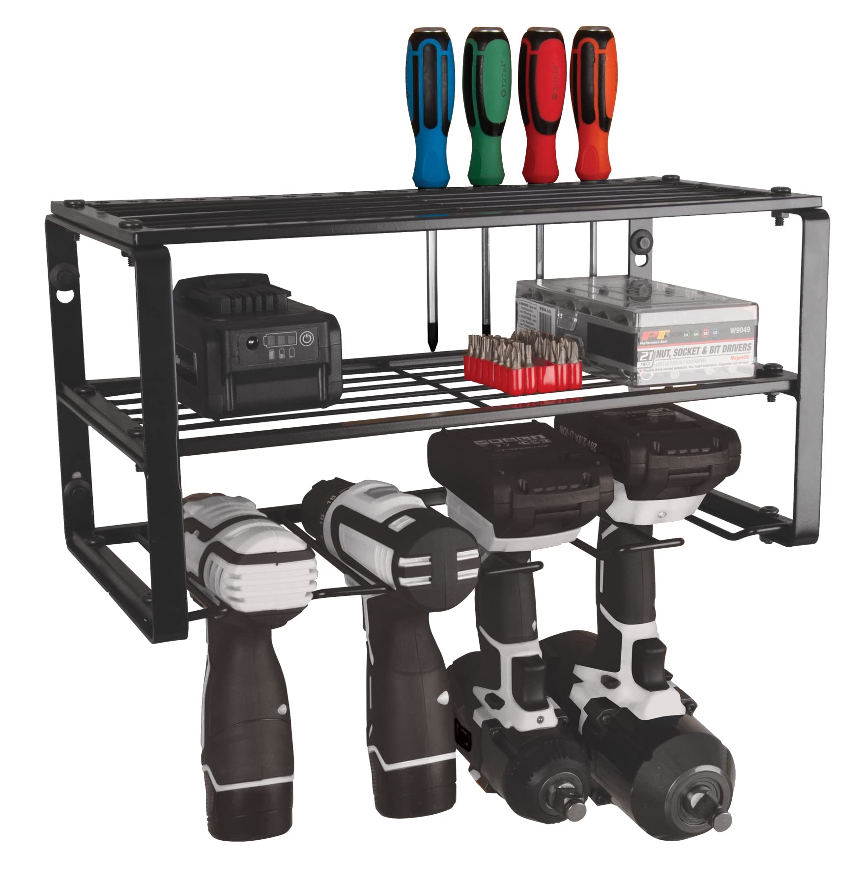 Power Tool Performance Tool W7701 Organizer Wall Mount - Hand Tool Storage Racks, Utility Racks, Drill Holder & More - 3 Tier Sturdy Iron 16" Cordless Tool Organizers
