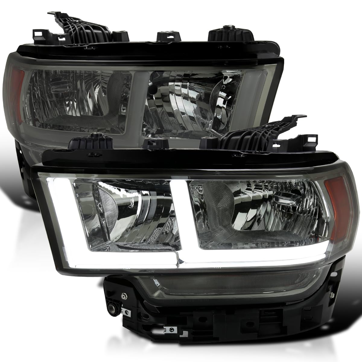 Smoke Headlights w/LED Tube SPEC-D TUNING Compatible with 2019-2024 Ram 2500/3500, Left + Right Pair Headlamp Assembly