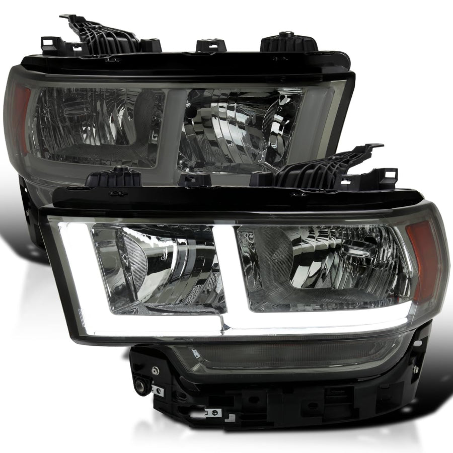 Smoke Headlights w/LED Tube SPEC-D TUNING Compatible with 2019-2024 Ram 2500/3500, Left + Right Pair Headlamp Assembly